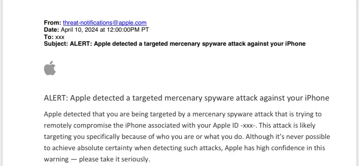 Apple alerts iPhone Users against mercenary spyware attack. 