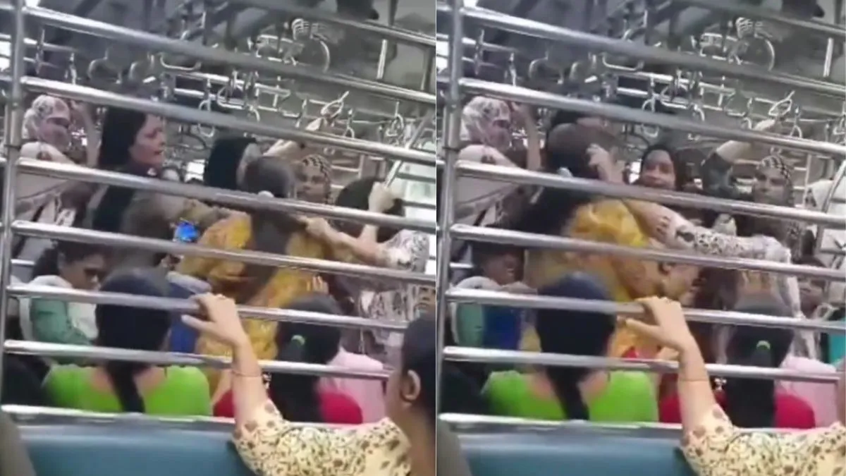 viral video fight in Mumbai Local